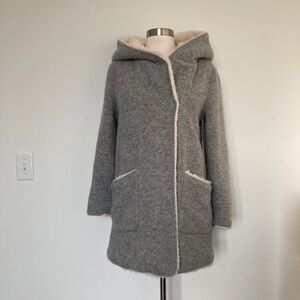 Zara Oversized Hood Sherpa Coat Wool blend light grey Minimalist